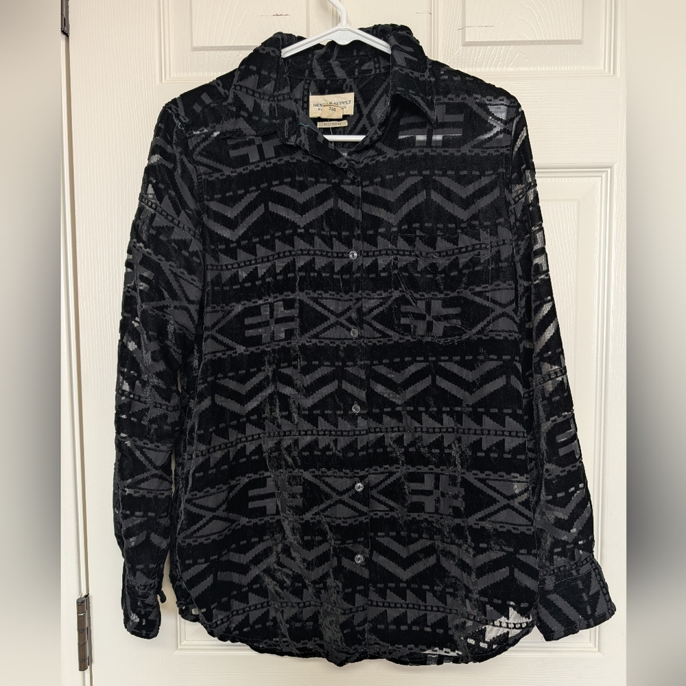 Ralph Lauren Denim & Supply Velvet Burnout Boyfriend Shirt Aztec Black Small